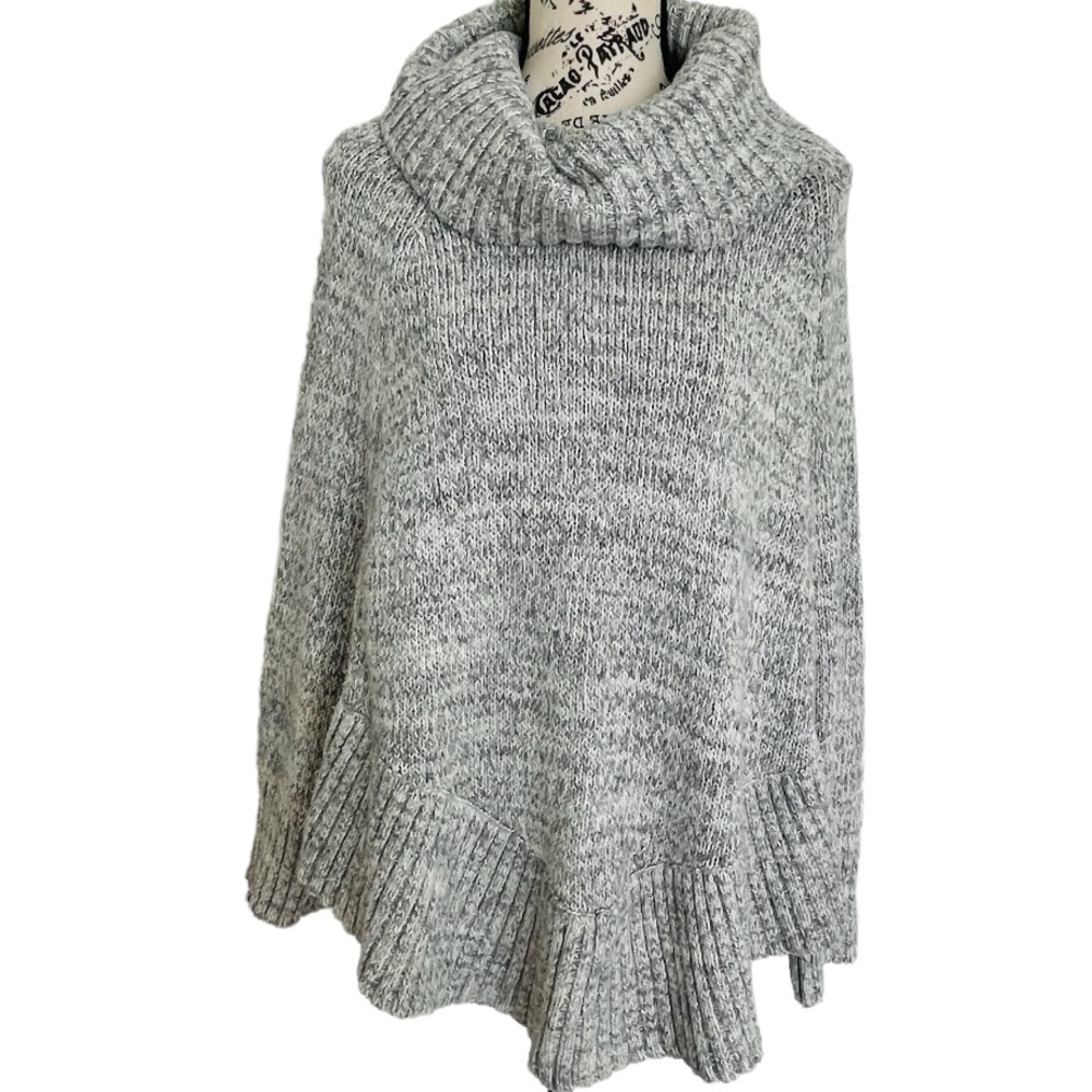Maison Jules Cowl Neck Knit Batwing Poncho Sweater Dolman Heathered Gray…